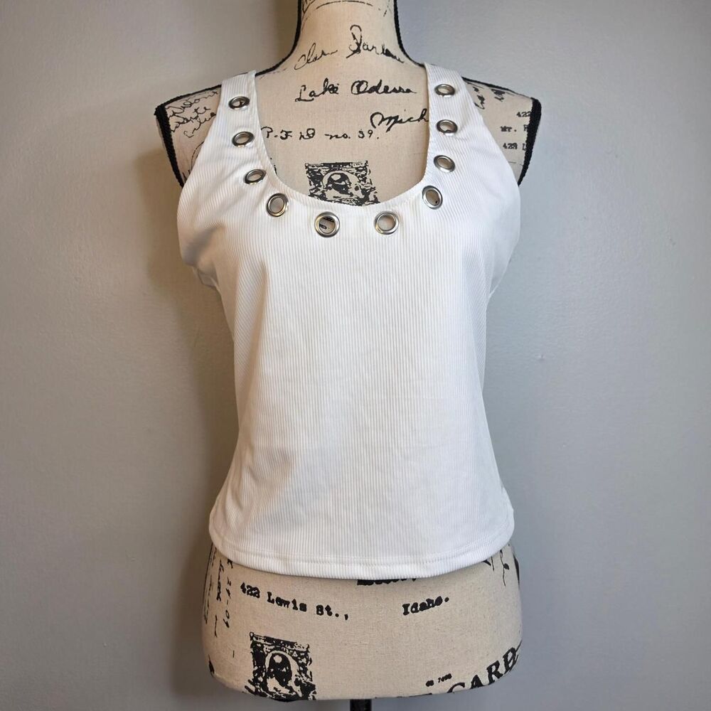 Missguided Women's White Tank Top With Grommets Sz L Nwt